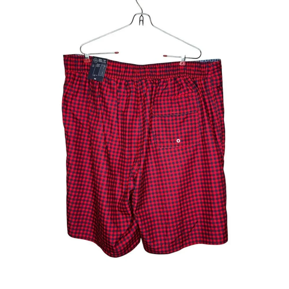 St. John's Bay Men Shorts Checkered Elastic Waist Drawstring‎ Gingham Red XL NWT